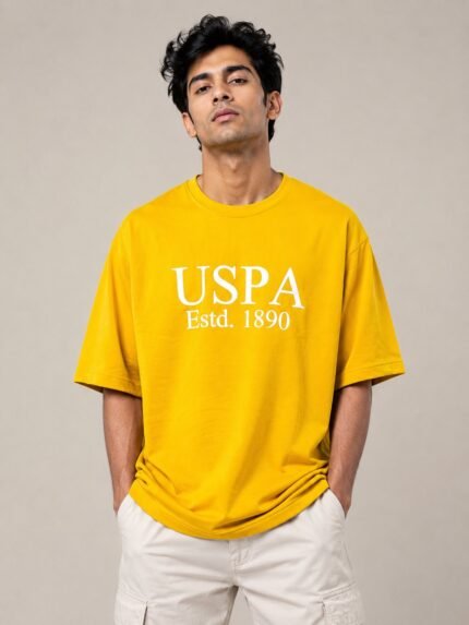 Yellow Printed Oversize T-Shirt for Men