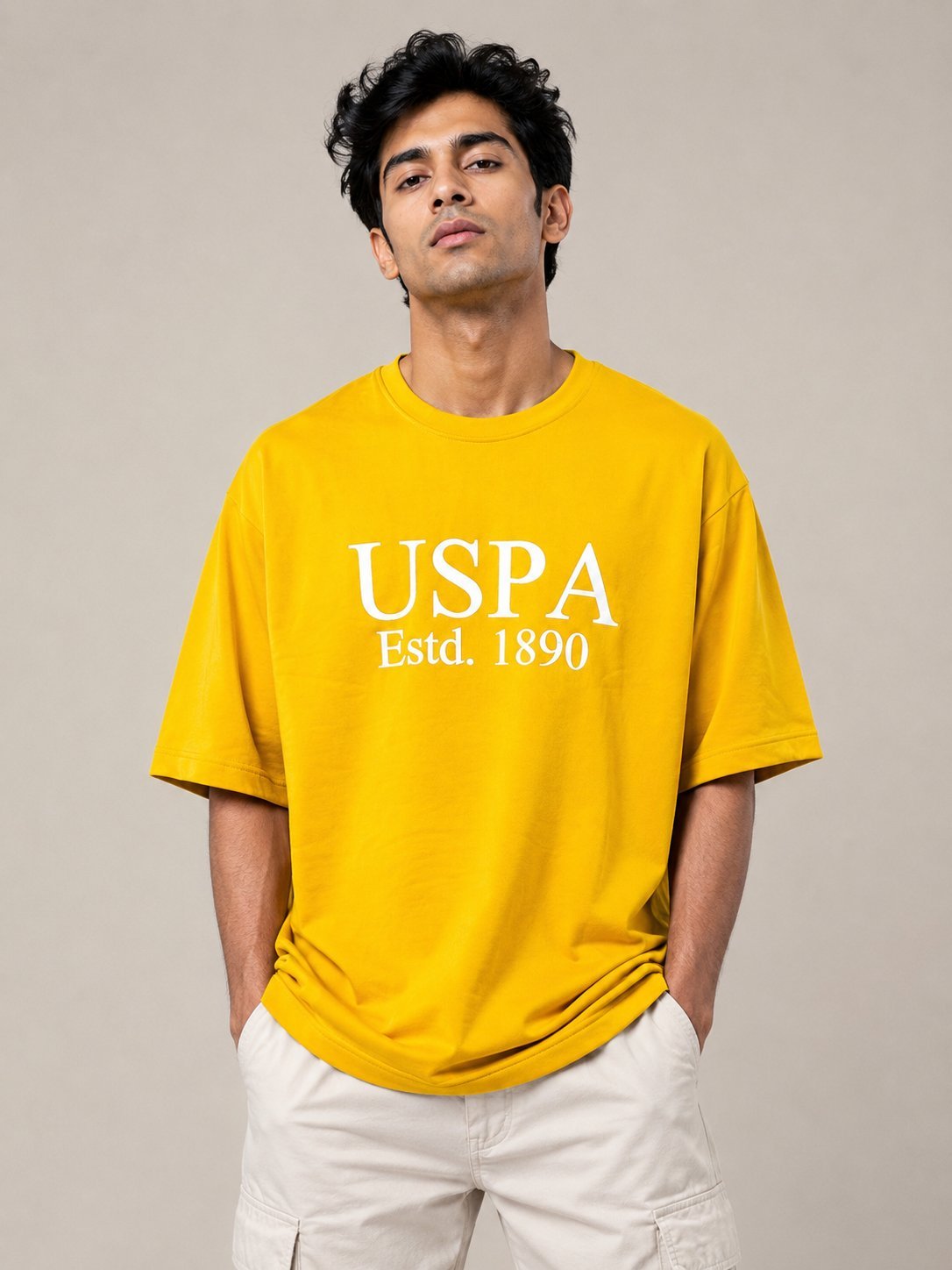 Yellow Printed Oversize T-Shirt for Men Yellow Printed Oversize T-Shirt for Men
