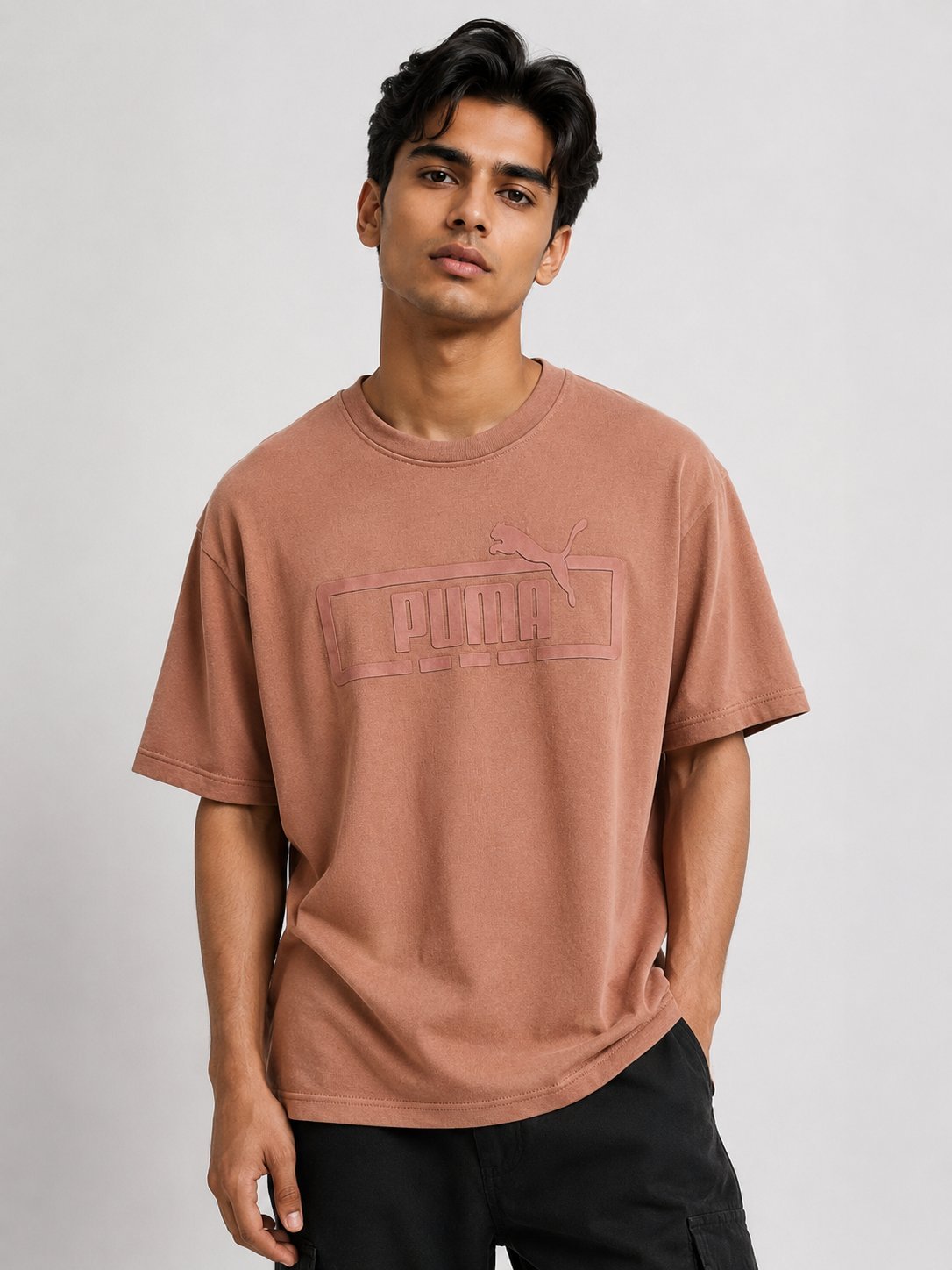 Brown Printed Half Tshirt for Men Earthy Style Brown Printed Half Tshirt for Men Earthy Style