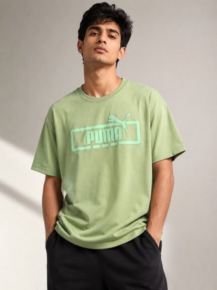 Lite Green Printed Half Tshirt for Men Fresh Style