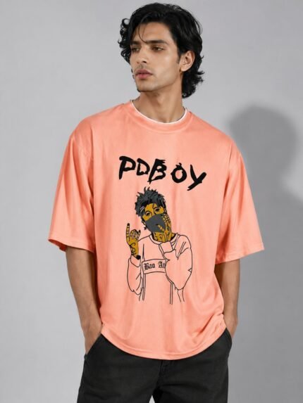 Stylish Lite Pink Printed Oversize T-Shirt for Men