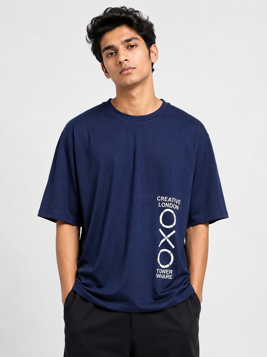 Trendy Navy Blue Printed Oversize T-Shirt for Men Trendy Navy Blue Printed Oversize T-Shirt for Men