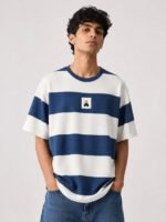 Classic Royal Blue Stripe Half T-Shirt for Men & Regal Casual Wear