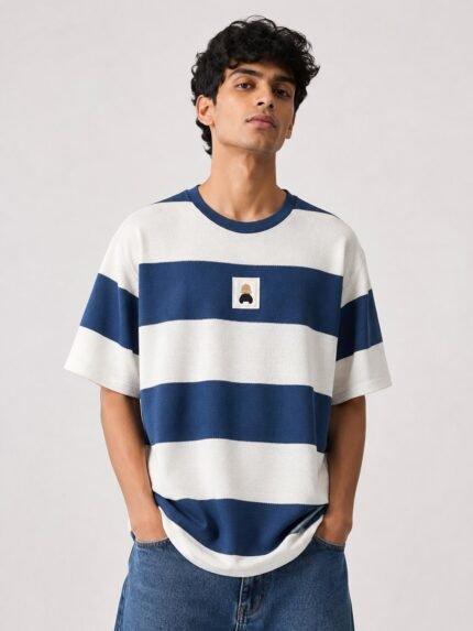 Classic Royal Blue Stripe Half T-Shirt for Men & Regal Casual Wear
