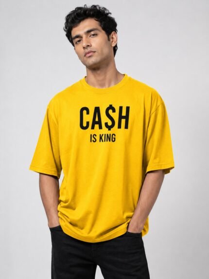 Yellow Printed Oversize T-Shirt for Men | Premium Cotton
