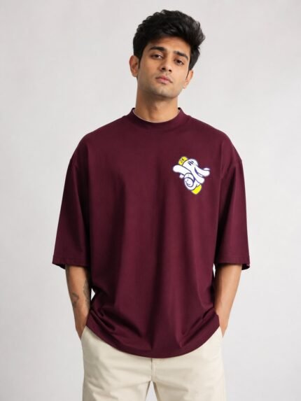 Maroon Printed T-Shirt for Men | Premium Cotton