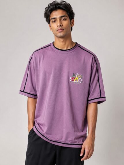 Lite Purple Oversize Printed Tshirt For Men Trendy