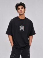 Trendy Black Oversized T-Shirt with Back Print
