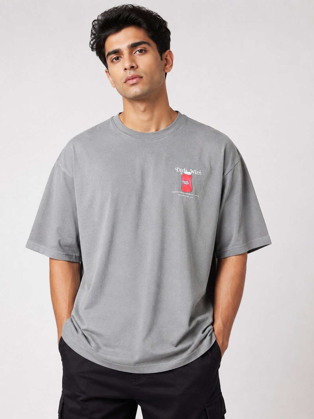 Trendy Lite Grey Back Print Oversize Tshirt For Men Trendy Lite Grey Back Print Oversize Tshirt For Men