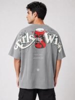 Trendy Lite Grey Back Print Oversize Tshirt For Men