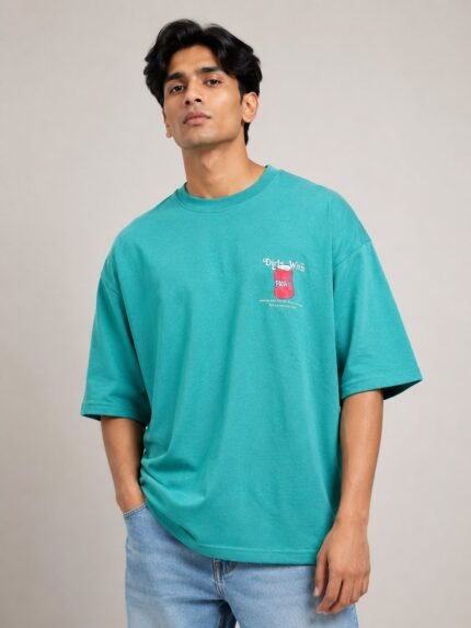 Trendy Lite Green Back Print Oversize Tshirt For Men