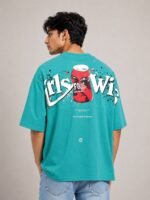 Trendy Lite Green Back Print Oversize Tshirt For Men