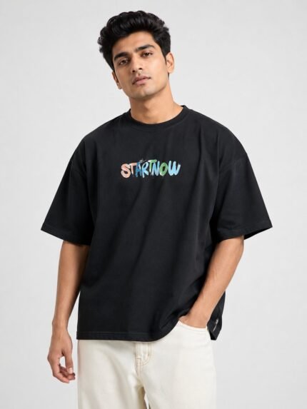 Black Back Print Oversize Tshirt For Men Streetwear