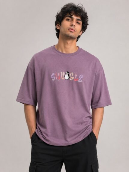 Lite Purple Back Print Oversize Tshirt For Men Trendy