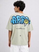Cream Back Print Oversize Tshirt For Men
