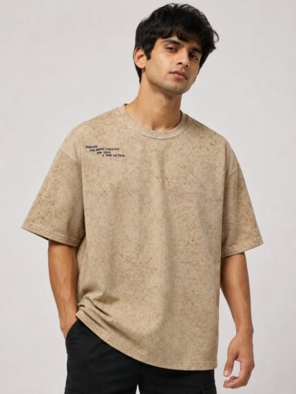 Trendy Solid Cream Oversize T-Shirt for Men