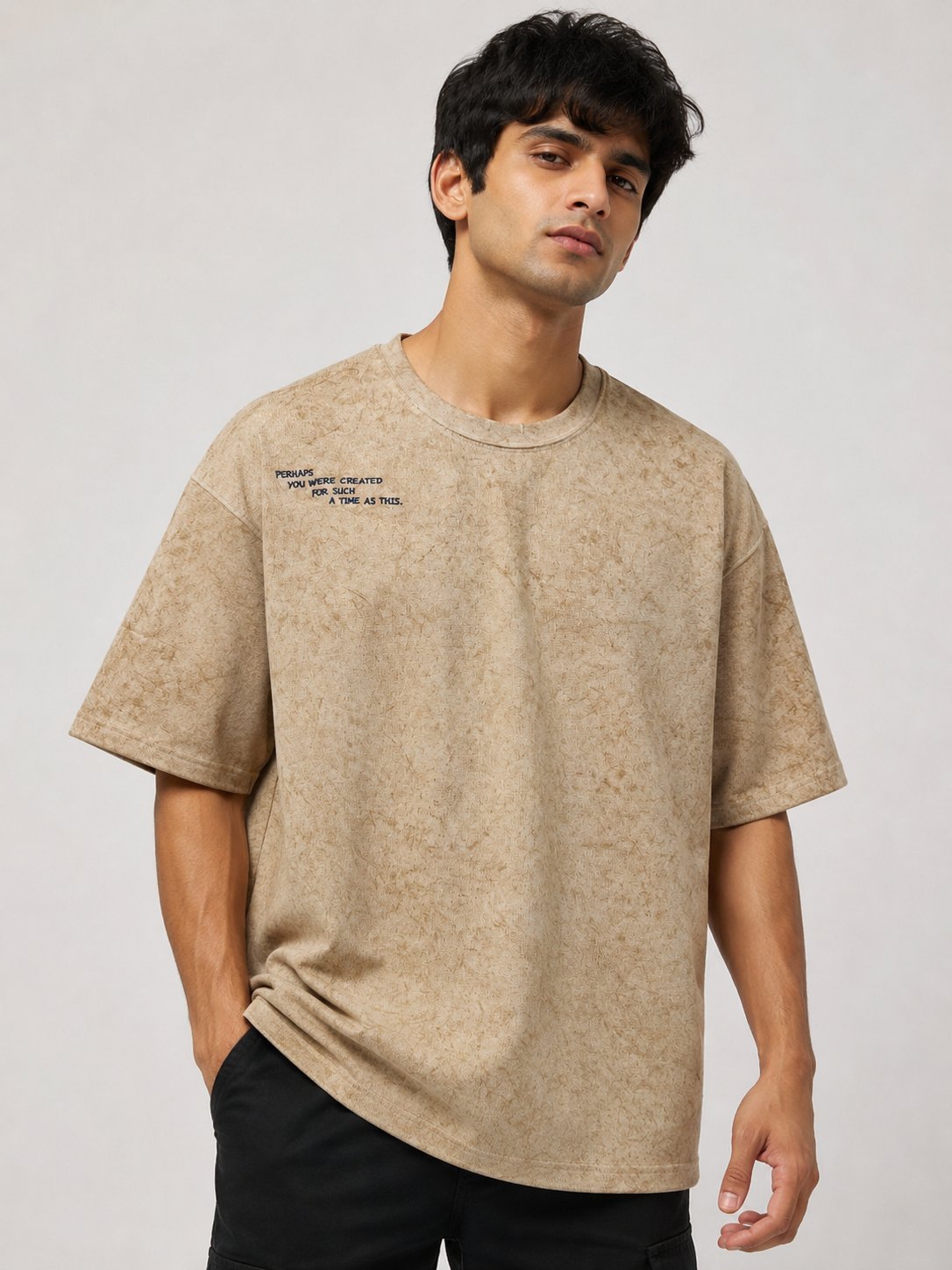Trendy Solid Cream Oversize T-Shirt for Men Trendy Solid Cream Oversize T-Shirt for Men