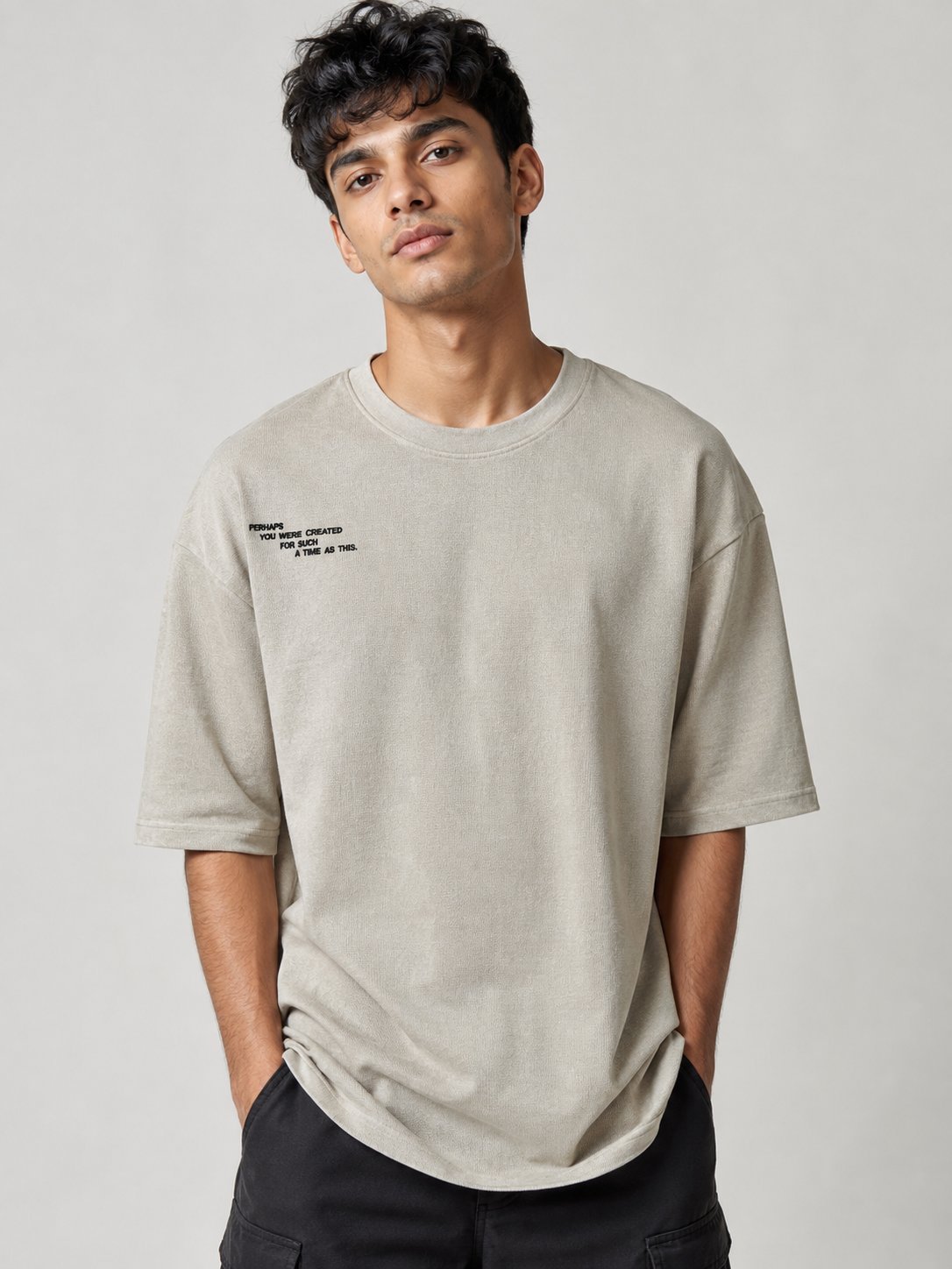 Stylish Solid Cream Oversize T-Shirt for Men Stylish Solid Cream Oversize T-Shirt for Men