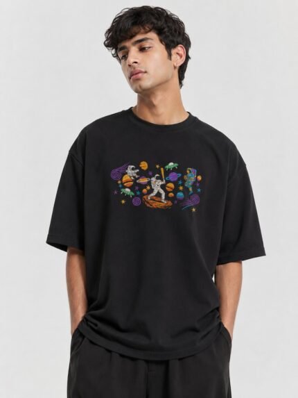 Premium Black Printed Oversize T-Shirt for Men