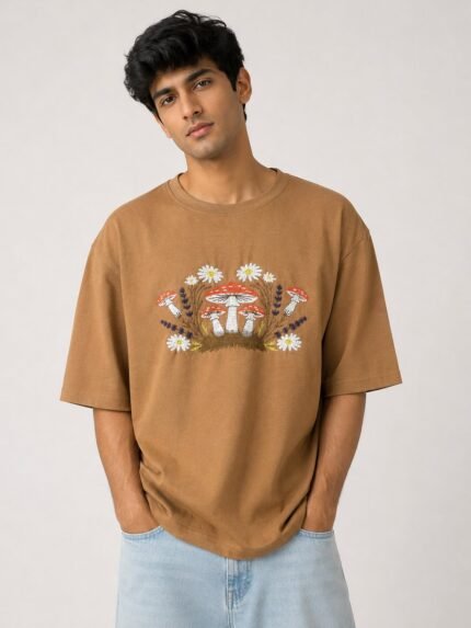 Premium Lite Brown Printed Oversize T-Shirt for Men