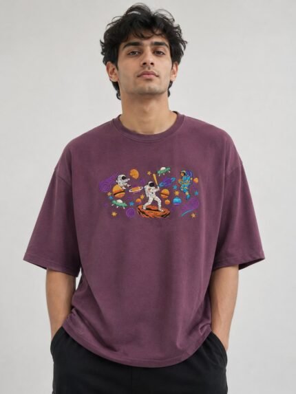 Trendy Purple Printed Oversize T-Shirt for Men & Statement