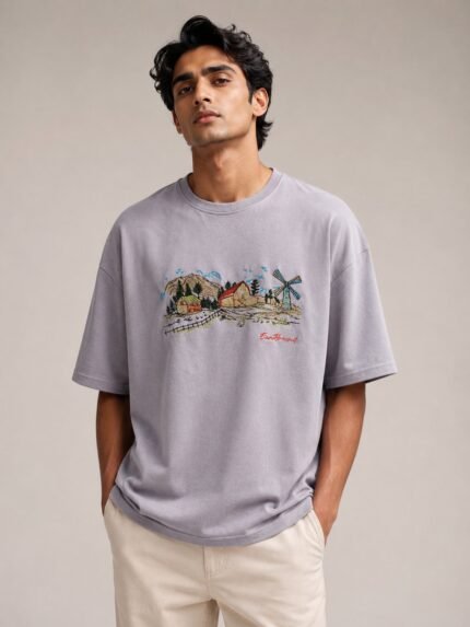 Premium Lite Purple Printed Oversize T-Shirt for Men