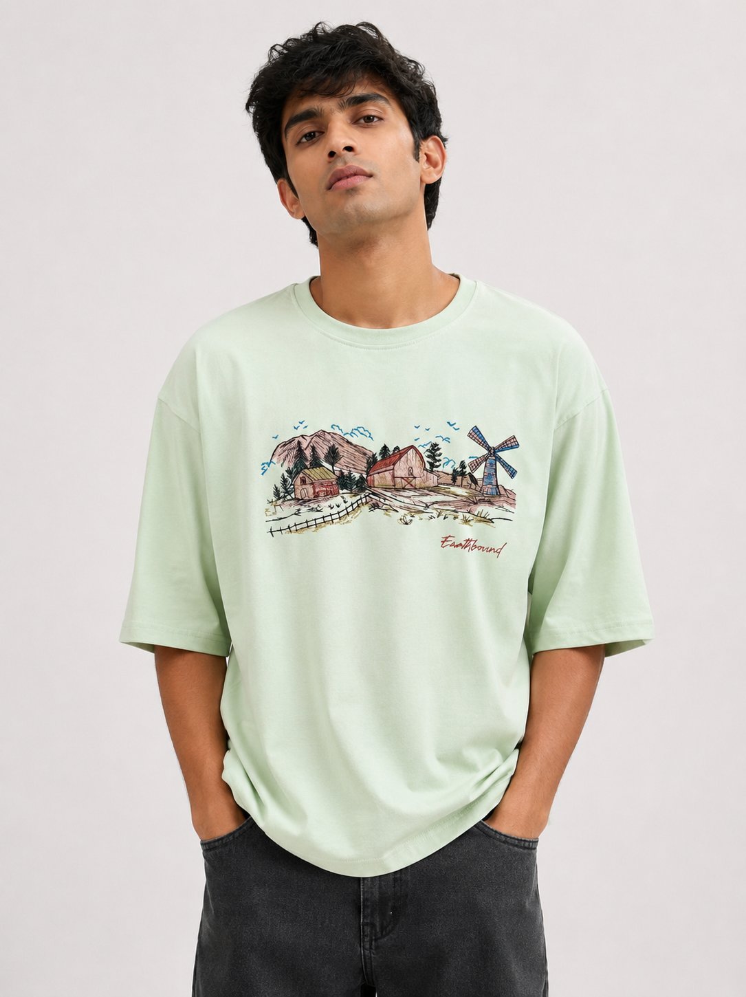 Trendy Lite Green Printed Oversize T-Shirt for Men Trendy Lite Green Printed Oversize T-Shirt for Men