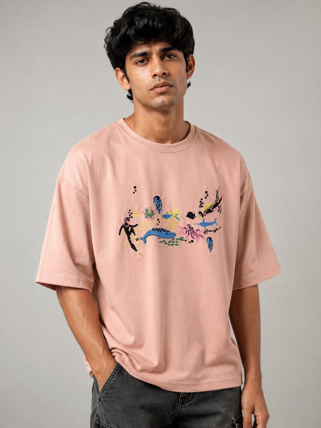 Trendy Baby Pink Printed Oversize T-Shirt for Men Trendy Baby Pink Printed Oversize T-Shirt for Men