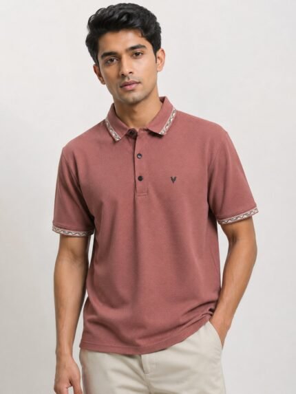 Plain Peach Polo Half T-Shirt for Men & Soft Luxury