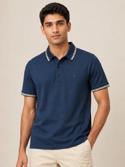 Trendy Plain Navy Blue Polo Half T-Shirt for Men