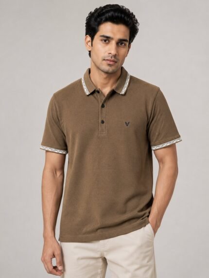 Trendy Plain Dark Brown Polo Half T-Shirt for Men & Espresso