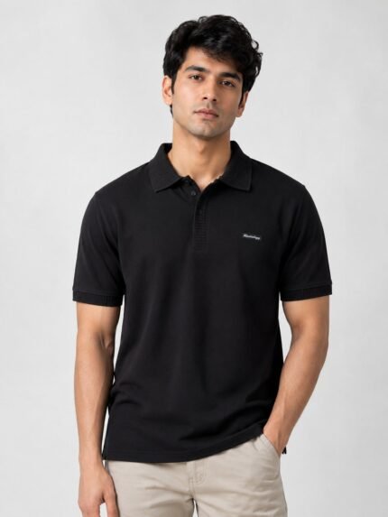 Stylish Solid Black Plain Polo Half T-Shirt for Men
