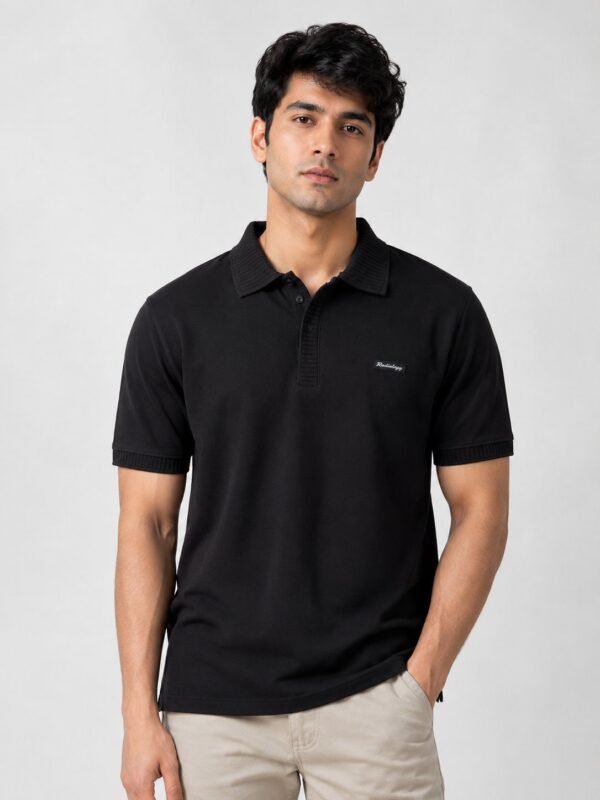 Stylish Solid Black Plain Polo Half T-Shirt for Men