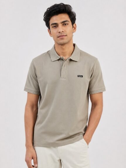 Stylish Solid Cream Polo Half T-Shirt for Men