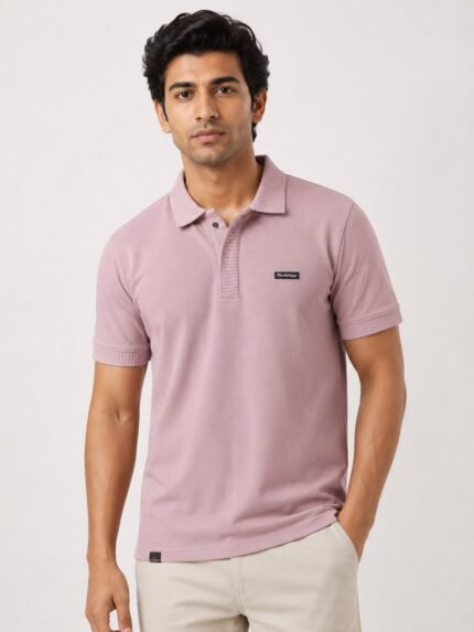 Trendy Solid Baby Pink Polo Half T-Shirt for Men