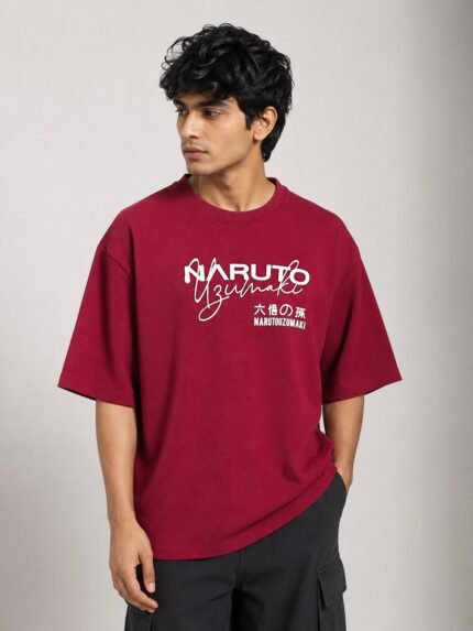 Printed Classic Maroon Oversize T-Shirt Trendy Streetwear