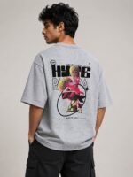 Trendy Best Steel Grey Printed Oversize T-Shirt Premium