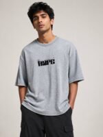 Trendy Best Steel Grey Printed Oversize T-Shirt Premium