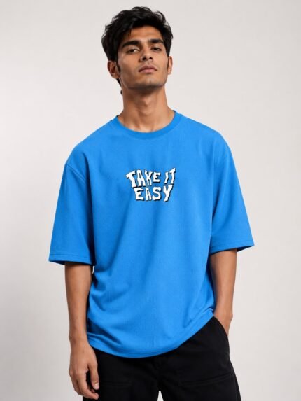 Stylish Lite Blue Printed Oversize T-Shirt Soft Streetwear Style