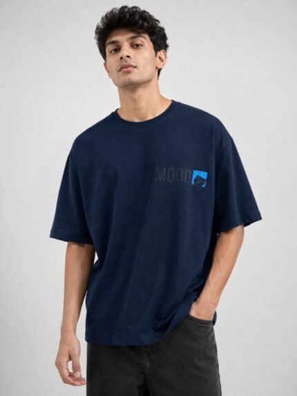 Deep Navy Blue Printed Oversize T-Shirt Premium Streetwear