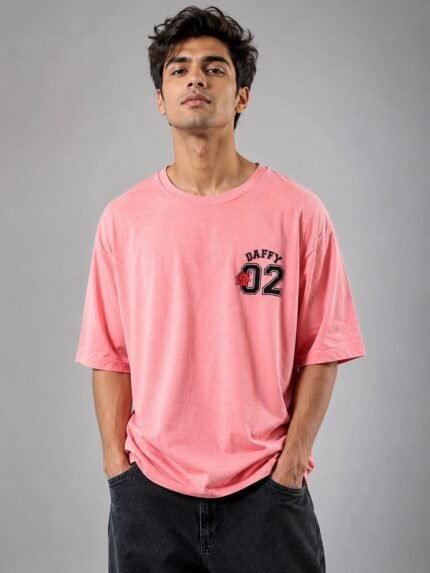 Classic Baby Pink Printed Oversize T-Shirt Trendy Streetwear