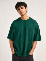 Classic Best Dark Green Oversize Printed T-Shirt Streetwear