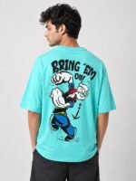 Premium Best Aqua Blue Printed Oversize T-Shirt Streetwear