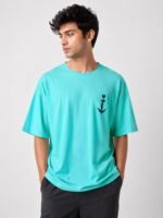 Premium Best Aqua Blue Printed Oversize T-Shirt Streetwear