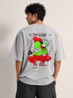 Premium Lite Grey Printed Oversize T-Shirt Trendy Streetwear