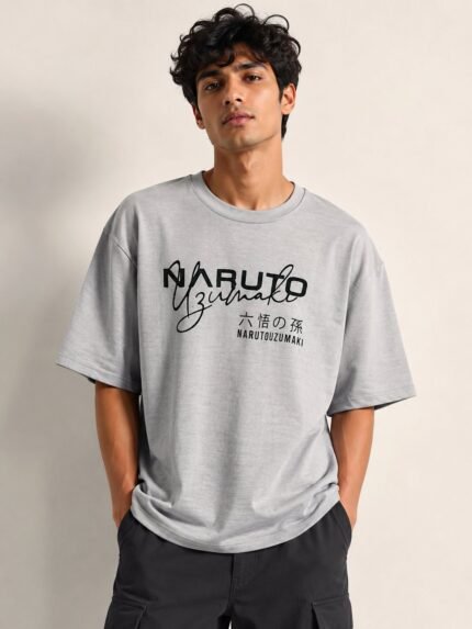 Premium Lite Grey Printed Oversize T-Shirt Trendy Streetwear