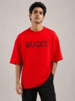 Luxury Red Printed Oversized T-Shirt for Men