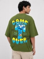 Printed Olive Green Oversize T-Shirt for Men Streetwear