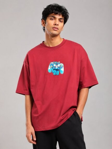 Printed Peach Oversize T-Shirt for Men Streetwear Style