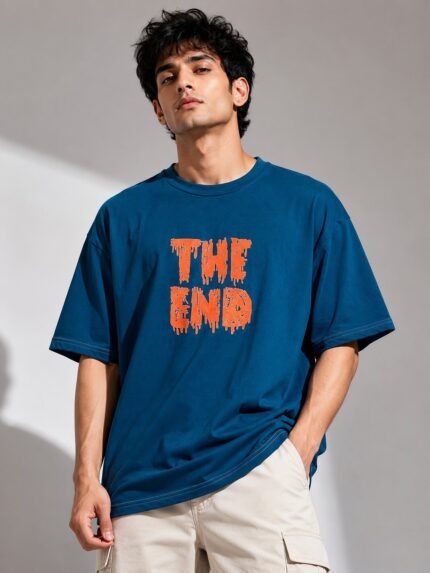 Men's Best Dark Blue Printed Oversize T-Shirt Crisp